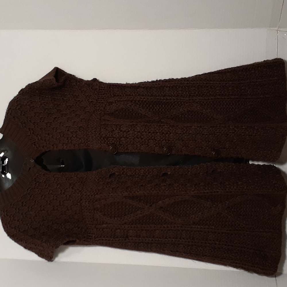 Carducci. Women'd Open Front Short Sleeve Brown Sweater. M